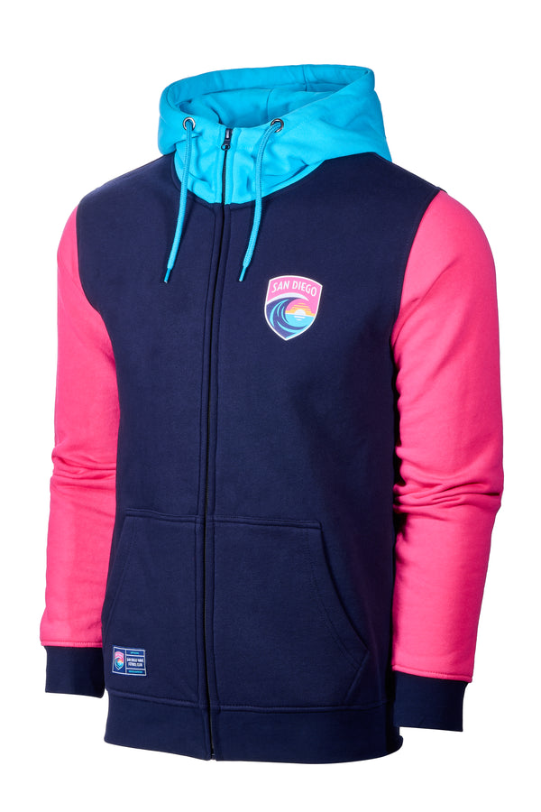 Unisex San Diego Wave FC Color Block Crest Full Zip Hoodie