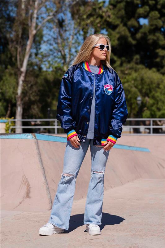 Unisex San Diego Wave FC Retro Sunset Satin Bomber Jacket